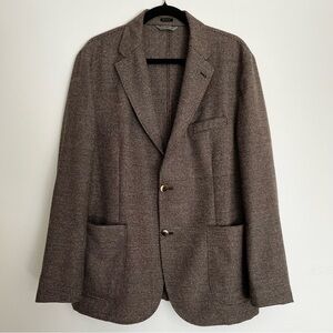 Massimo Dutti Brown Houndstooth Textured Wool Blend Blazer Size 44 Pre-owned